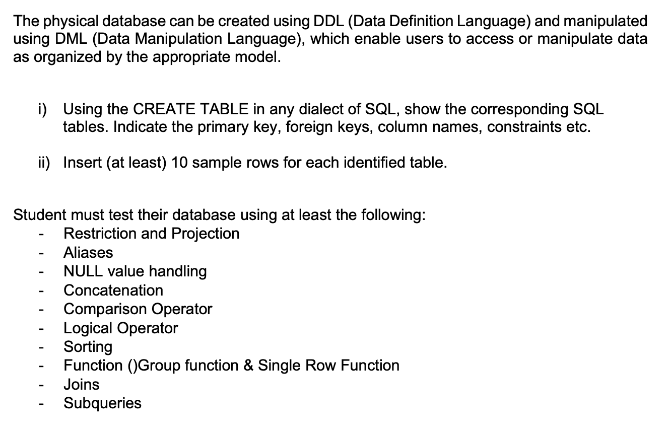 Solved The physical database can be created using DDL Data