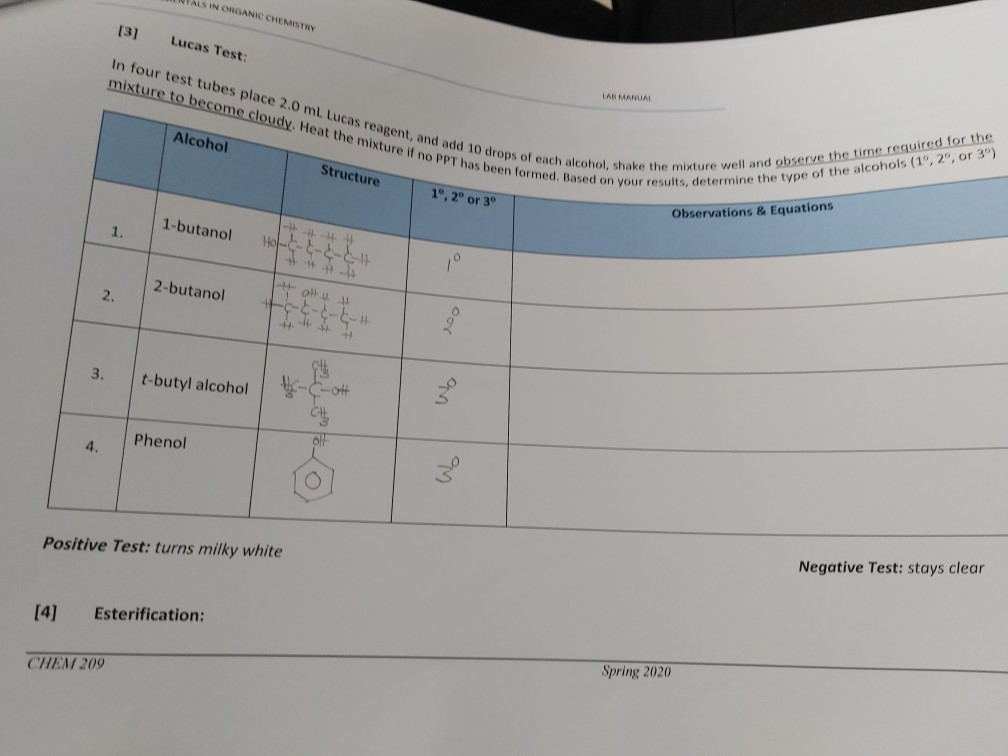 Solved WAS IN ORGANIC CHEMISTRY [3] Lucas Test: In four test | Chegg.com