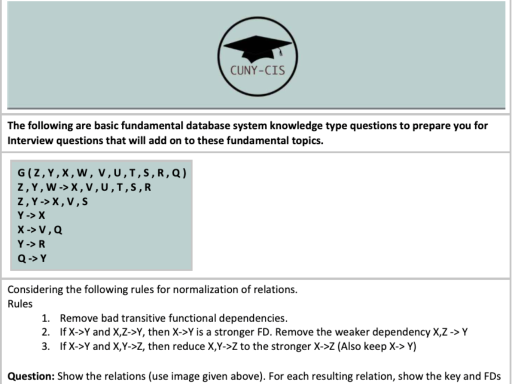 Cuny Cis The Following Are Basic Fundamental Database Chegg Com