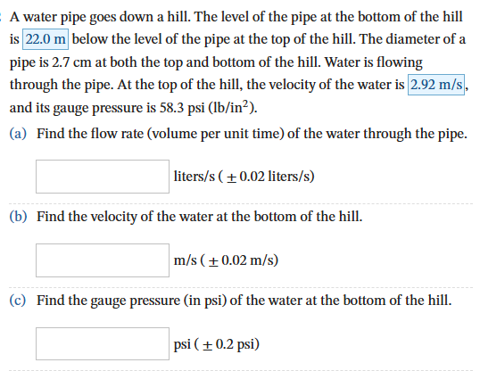 Solved A water pipe goes down a hill. The level of the pipe | Chegg.com
