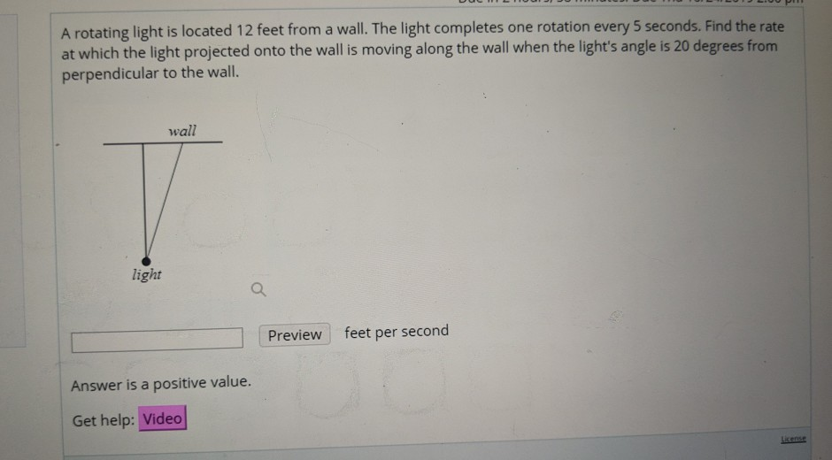 Solved A rotating light is located 12 feet from a wall. The | Chegg.com