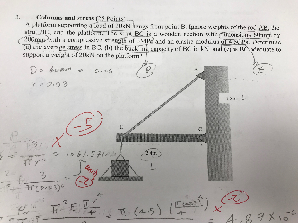 Solved Columns and struts (25 Points) A platform supporting | Chegg.com