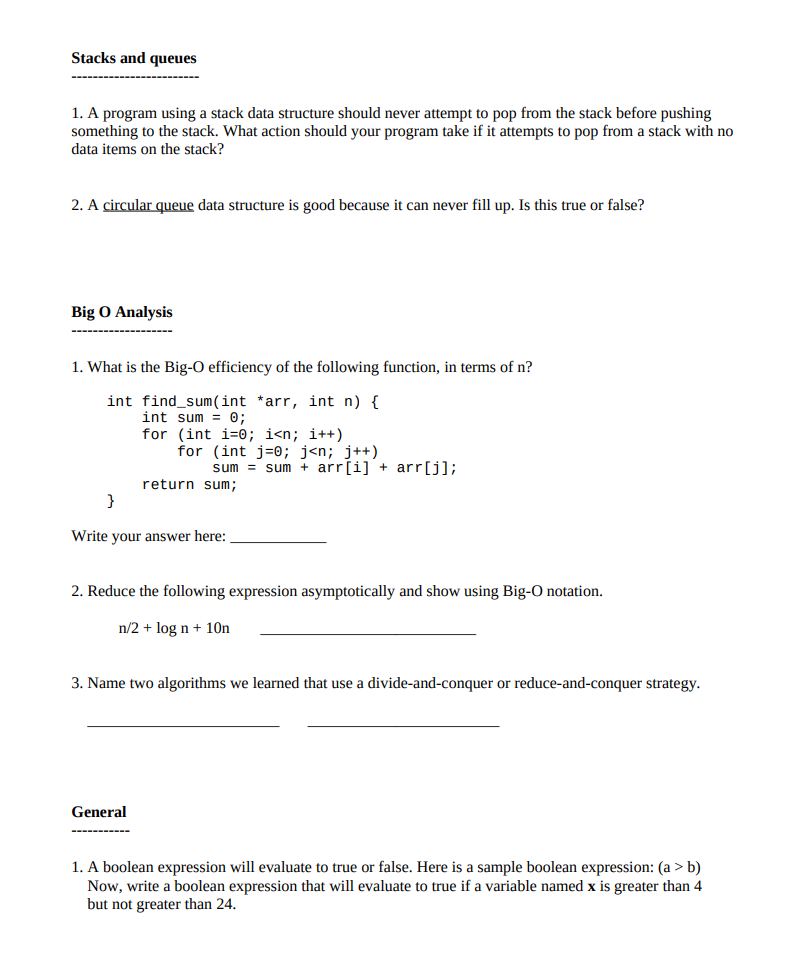 Solved Stacks And Queues 1. A Program Using A Stack Data | Chegg.com