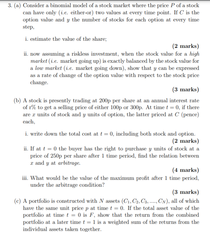 3. (a) Consider a binomial model of a stock market | Chegg.com