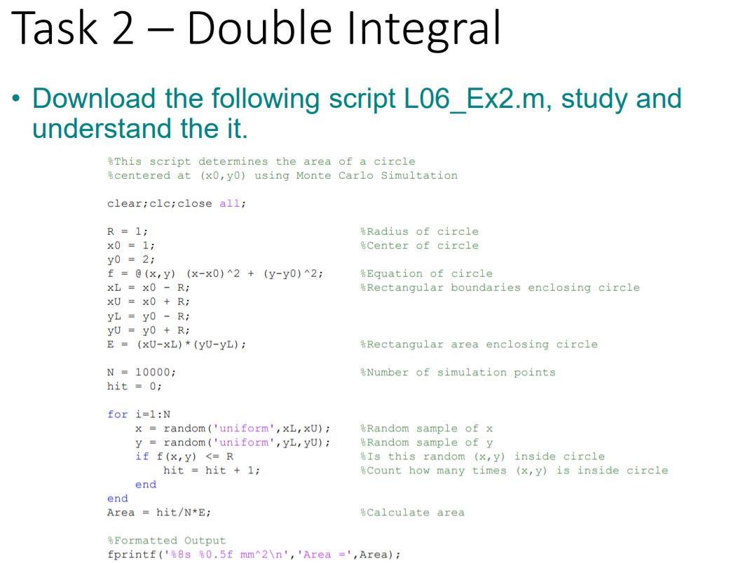 Solved Task 2 - Double Integral R • The technique for | Chegg.com