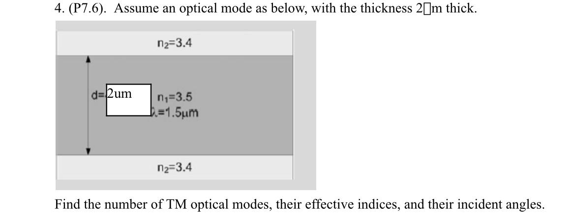 Solved 4. (P7.6). Assume An Optical Mode As Below, With The | Chegg.com