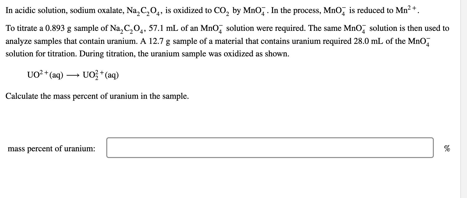 Solved In Acidic Solution Sodium Oxalate Nac204 Is 9871