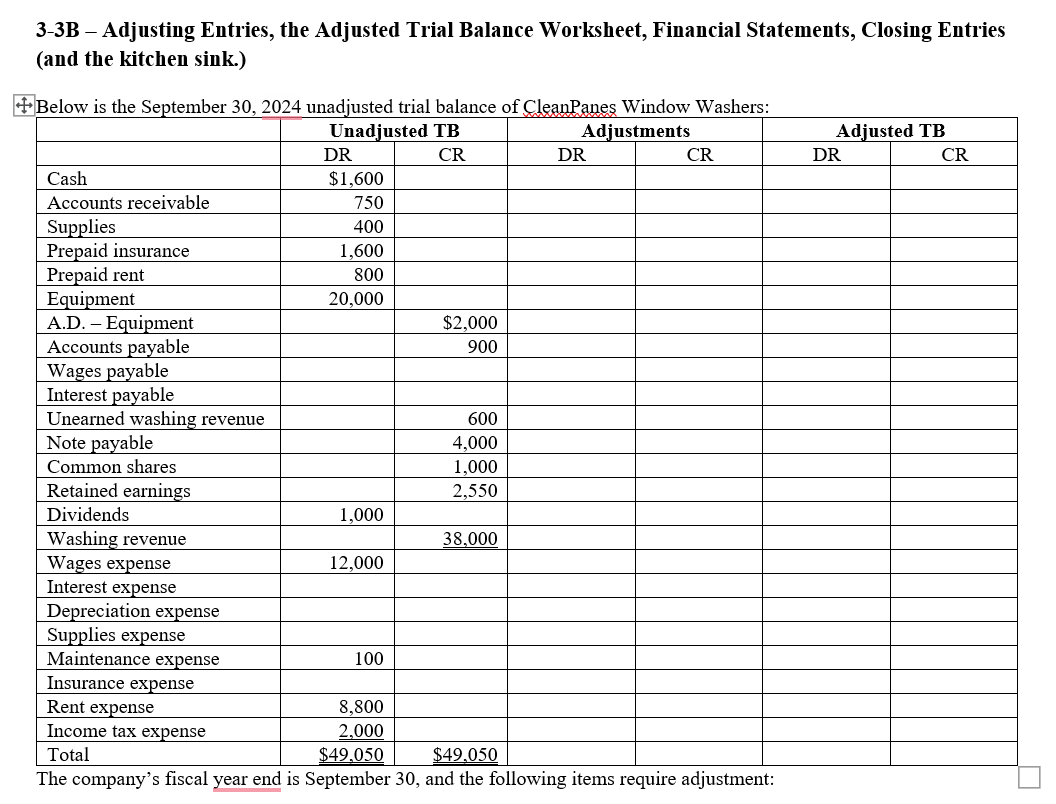 Solved 3-3B - Adjusting Entries, the Adjusted Trial Balance | Chegg.com