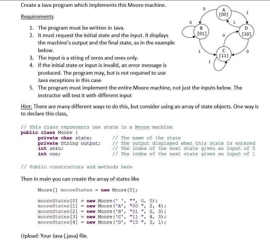 Solved Create a Java program which implements this Moore | Chegg.com