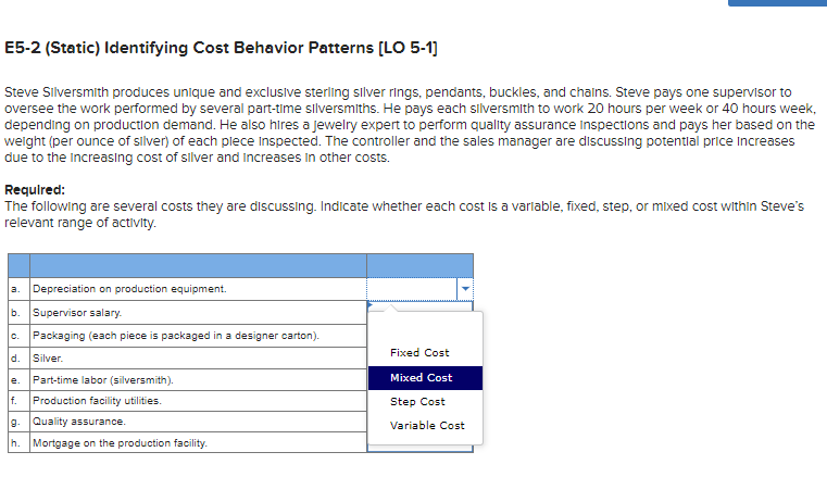 Solved E5-2 (Static) Identifying Cost Behavior Patterns [LO | Chegg.com