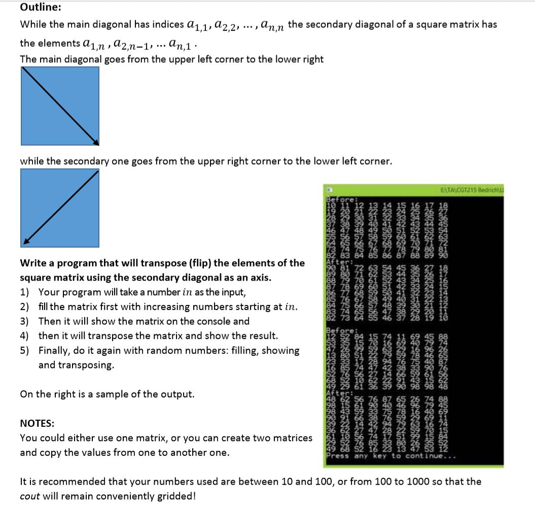 Solved Outline: While the main diagonal has indices | Chegg.com