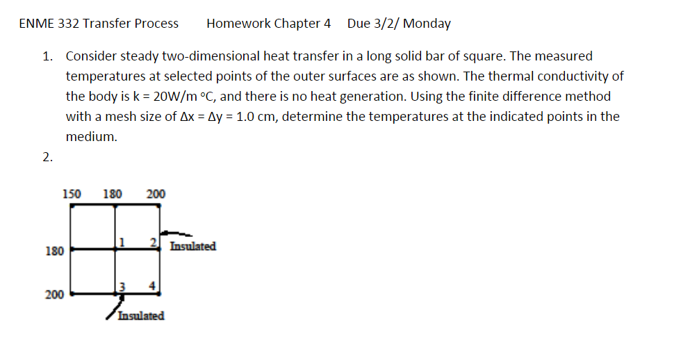 Solved 2. Consider steady two-dimensional heat transfer in a | Chegg.com