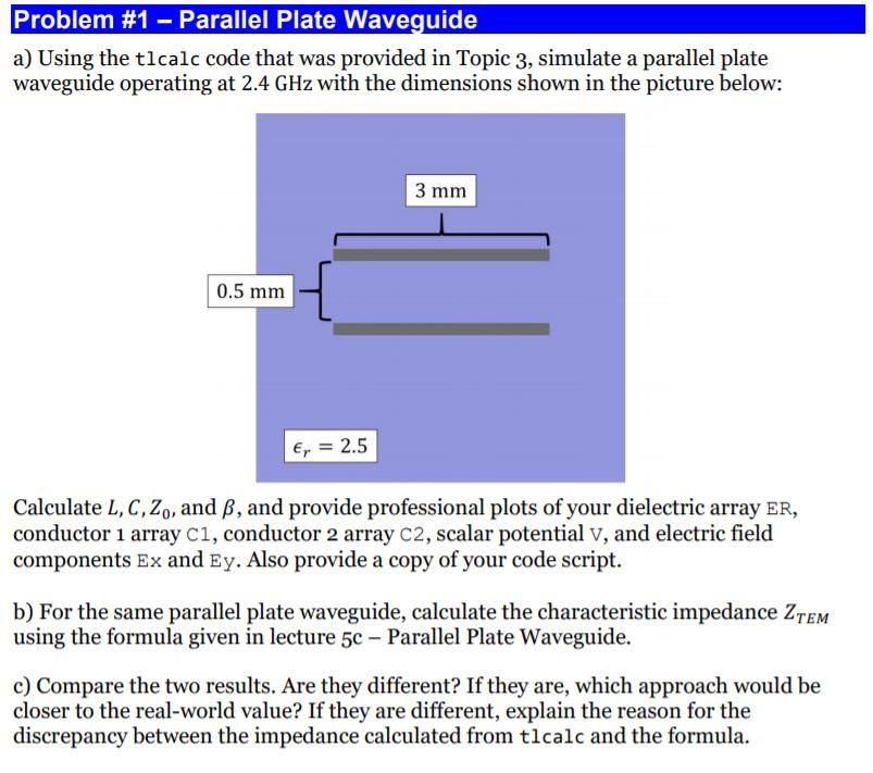 Problem #1 - Parallel Plate Waveguide a) Using the | Chegg.com