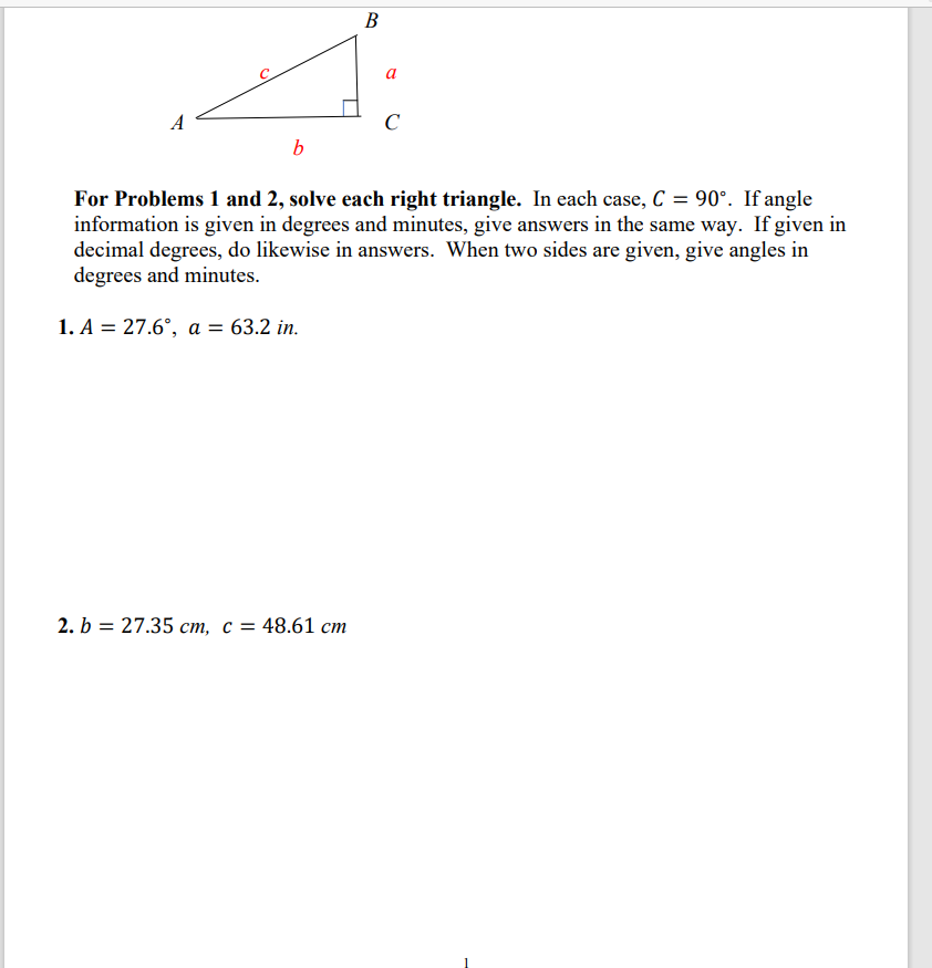 Solved B A C B For Problems 1 And 2, Solve Each Right | Chegg.com