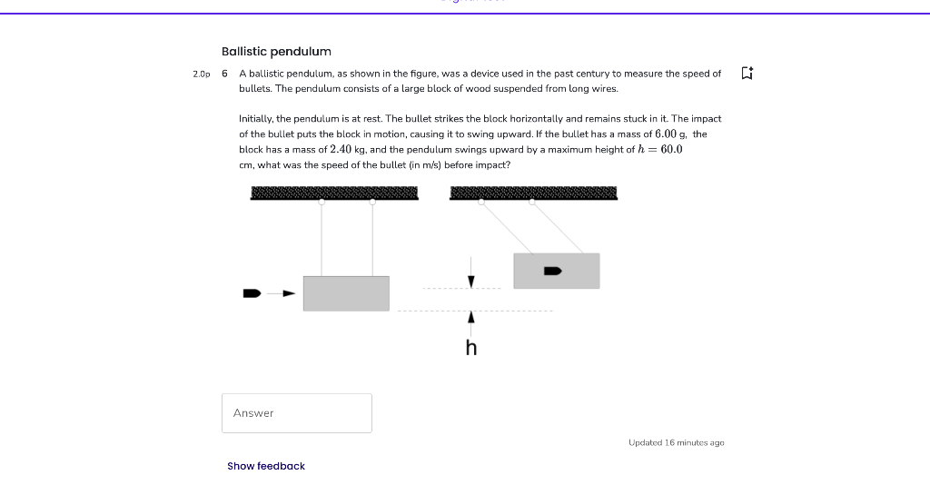 Solved 10 p A ballistic pendulum, as shown in the figure, | Chegg.com