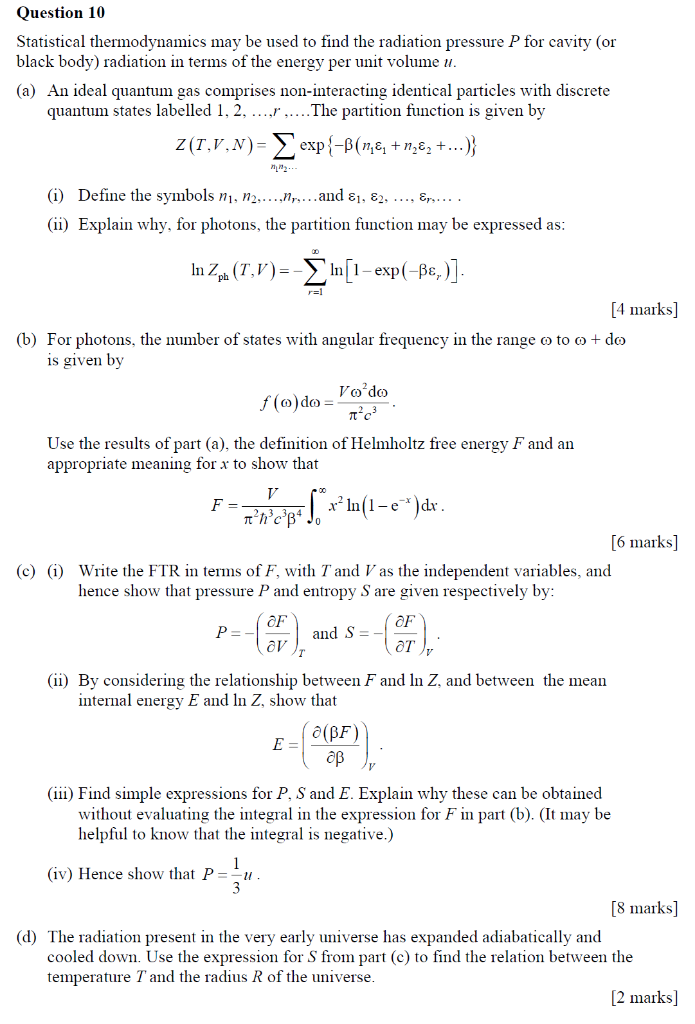 Solved Question 10 Statistical Thermodynamics May Be Used Chegg Com