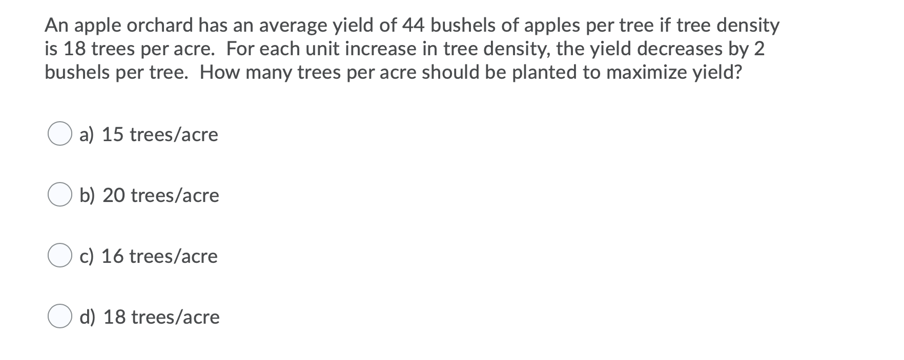 Solved An apple orchard has an average yield of 44 bushels