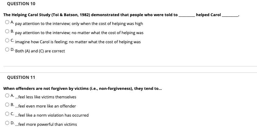 Solved The Helping Carol Study (Toi \& Batson, 1982) | Chegg.com