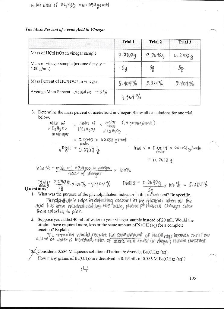 pre lab assignment titration of vinegar