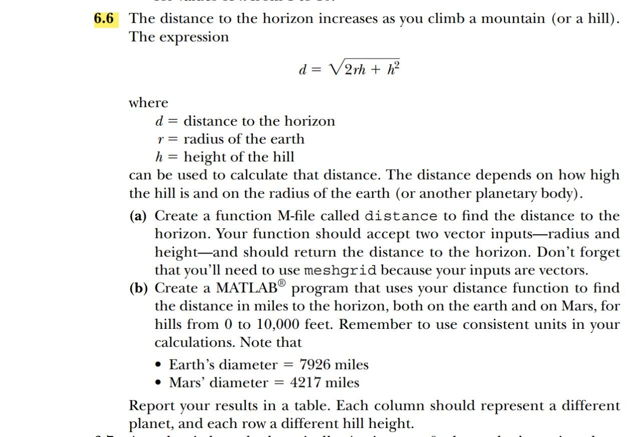 Solved 6 The distance to the horizon increases as you climb | Chegg.com