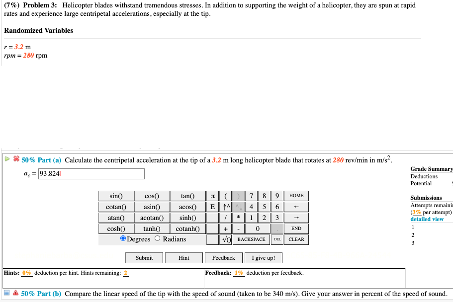 Solved (7) Problem 3 Helicopter blades withstand