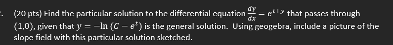 Solved (20 pts) Find the particular solution to the | Chegg.com