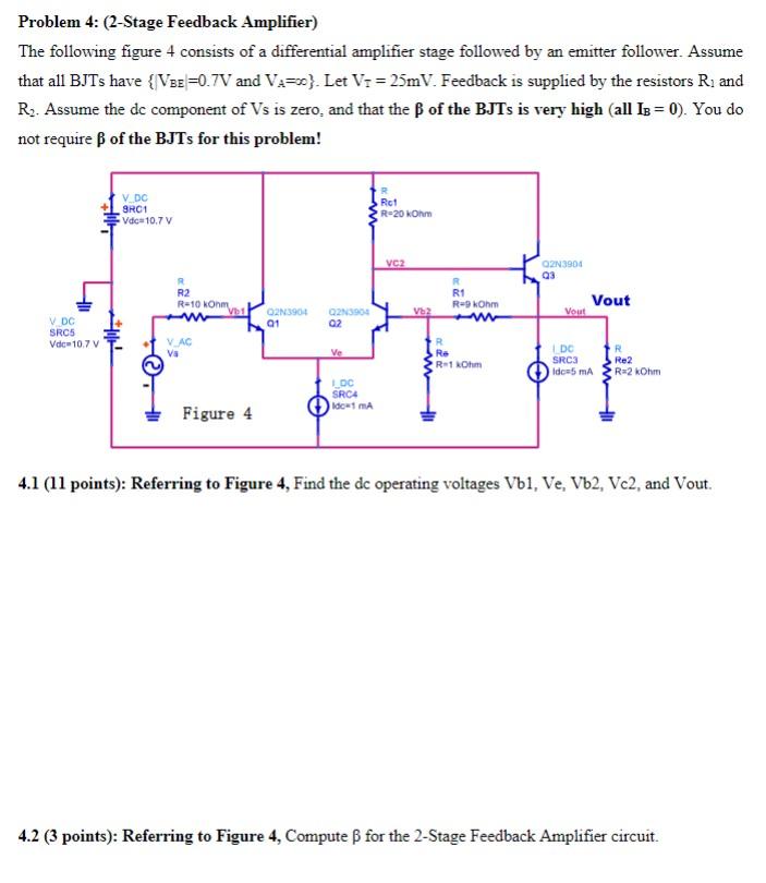 Solved Problem 4: (2-Stage Feedback Amplifier) The Following | Chegg.com