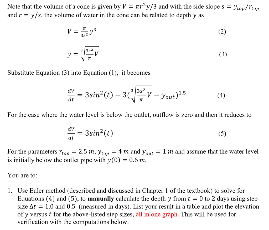 Solved A conical storage tank contains water at depth y. top | Chegg.com