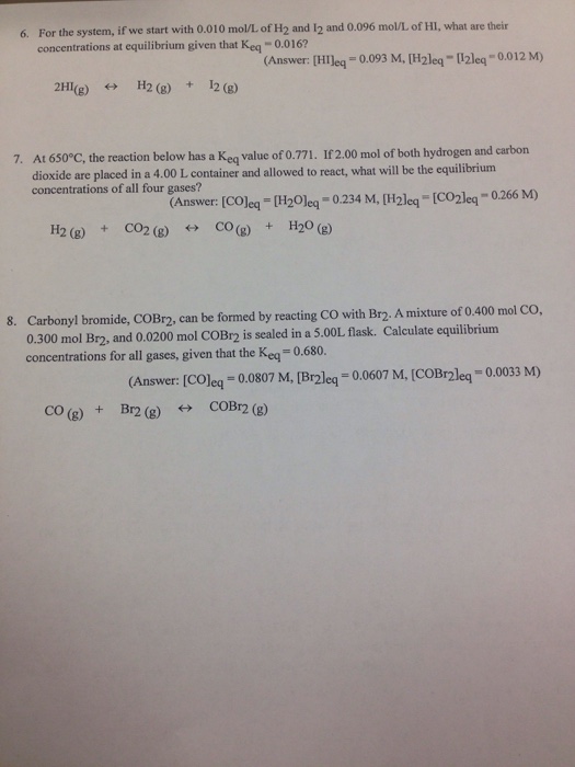 Solved Keq and ICE Problems Worksheet Calculate the | Chegg.com
