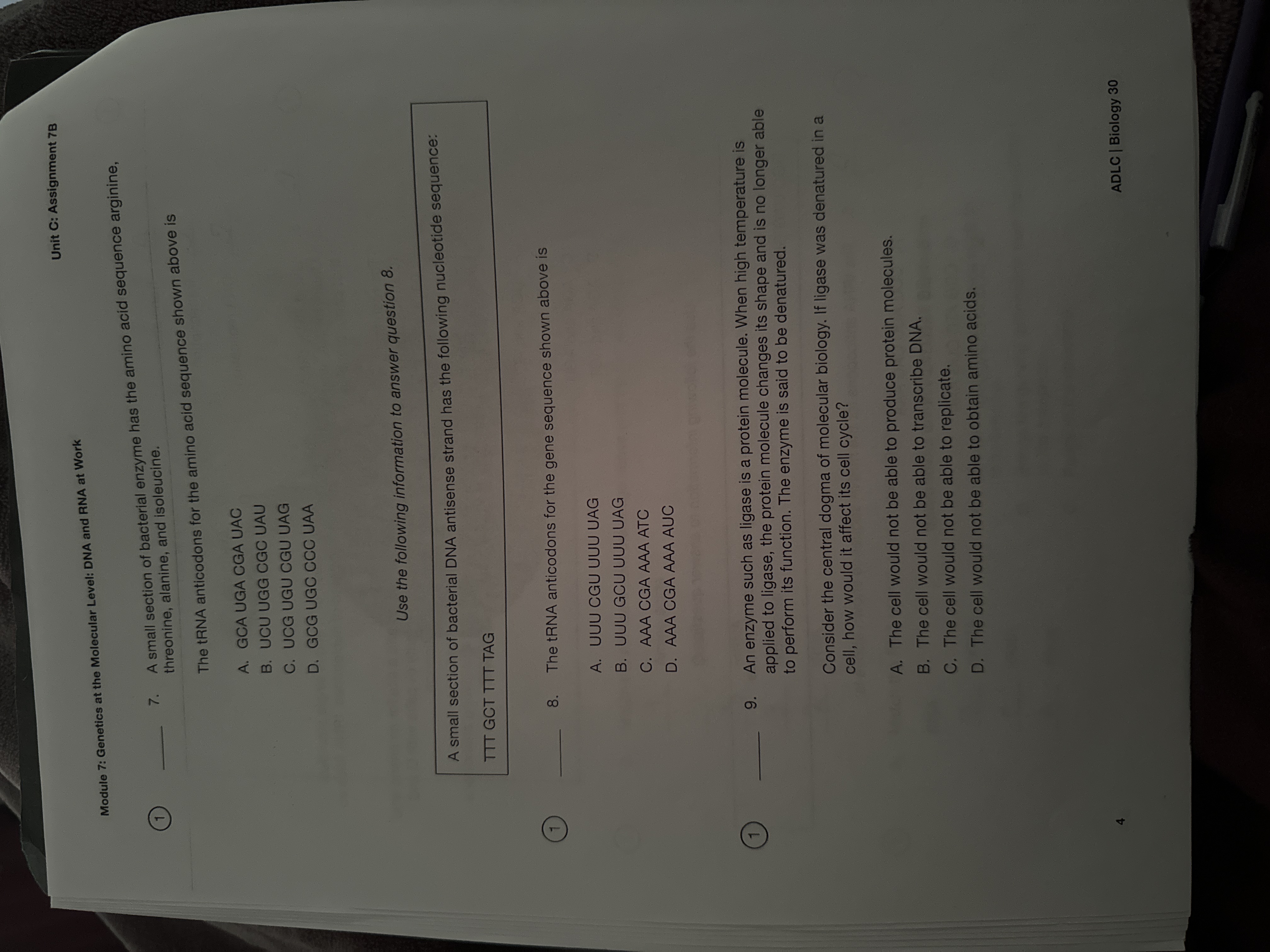 Solved (1) 7. ﻿A small section of bacterial enzyme has the | Chegg.com