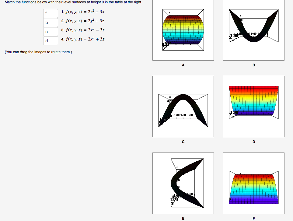 Solved Match the functions below with their level surfaces | Chegg.com