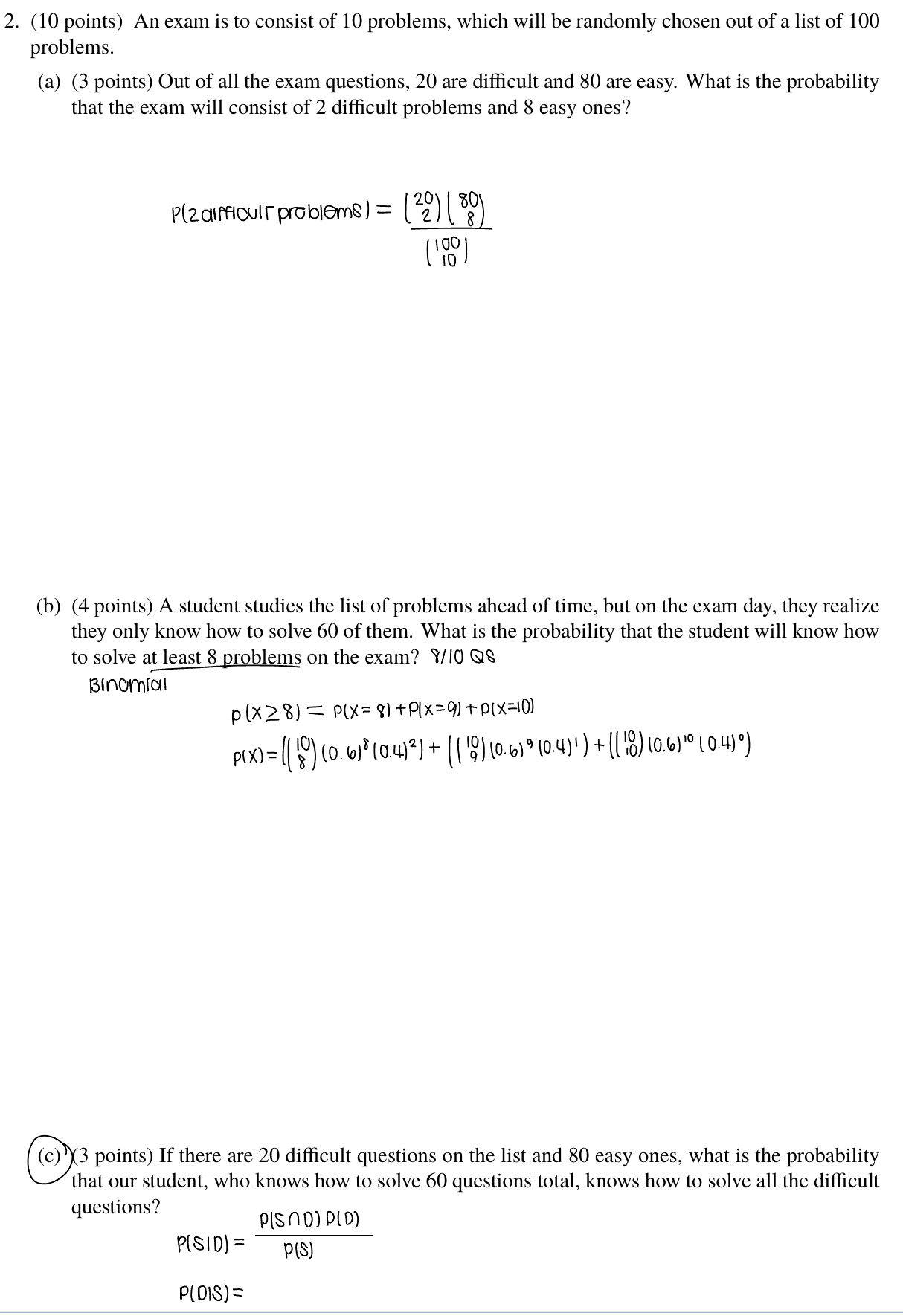 Solved 2. (10 points) An exam is to consist of 10 problems, | Chegg.com