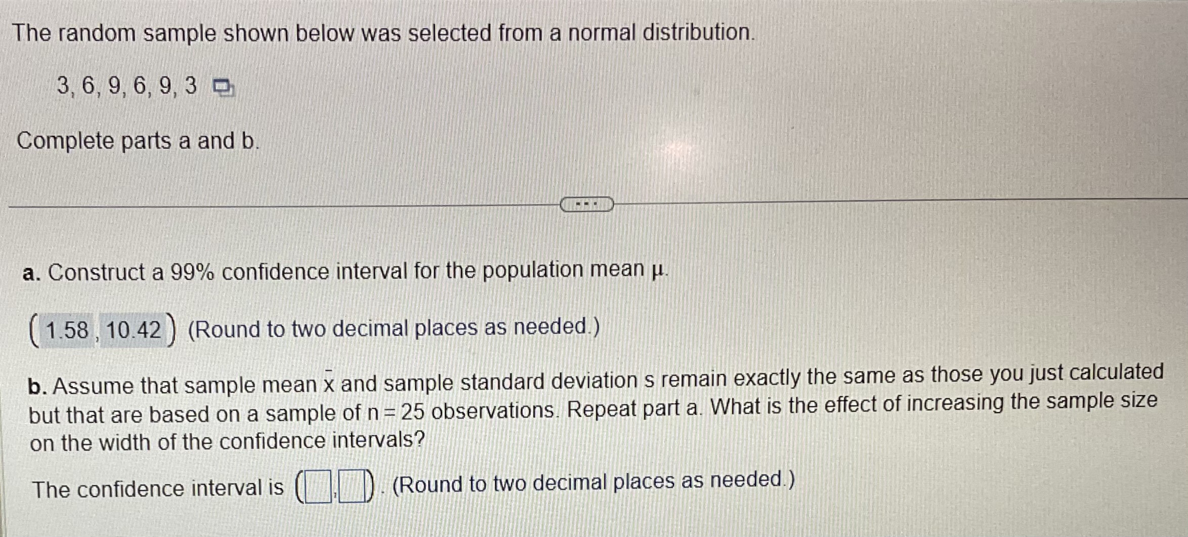 Solved The random sample shown below was selected from a | Chegg.com