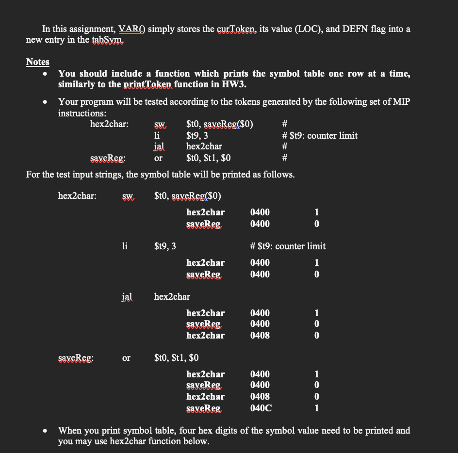 Solved In this assignment, AR ) simply stores the curToken, | Chegg.com