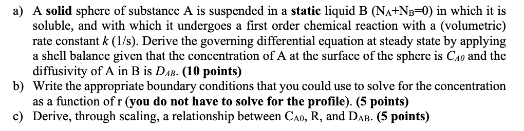 Solved a) A solid sphere of substance A is suspended in a | Chegg.com