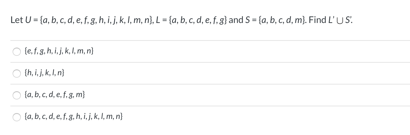 A B C D E F U Paroles Solved Let U {a, b, c, d, e, f, g, h, i, j, k, I, m, n}, L = | Chegg.com