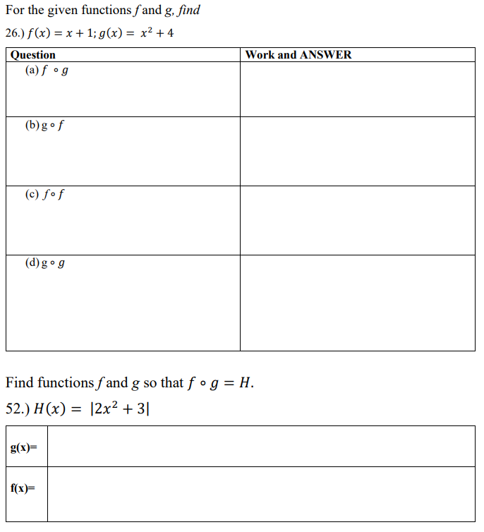 Solved For the given functions f and g, find 26.) f(x) = x + | Chegg.com