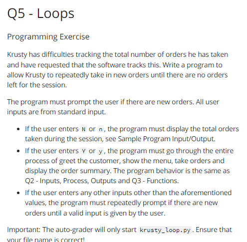 Solved Q5 - Loops Programming Exercise Krusty has | Chegg.com