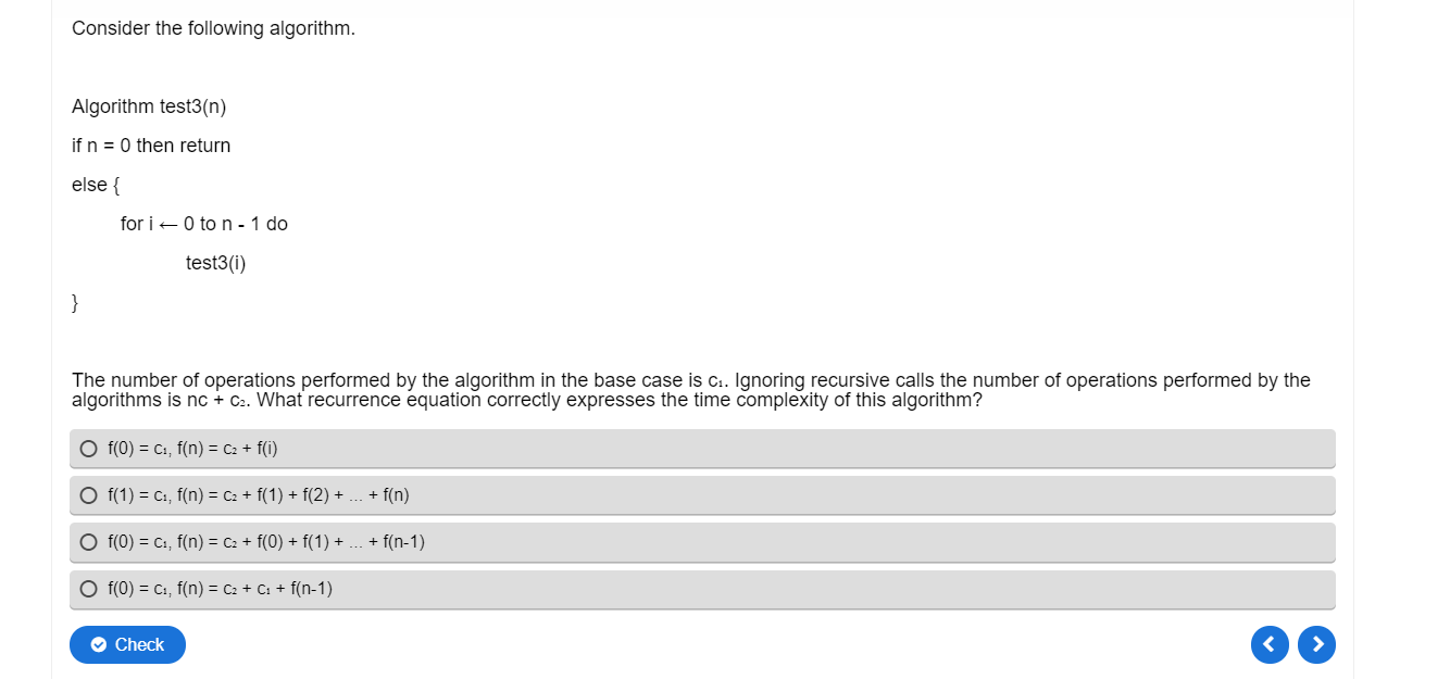 Consider The Following Algorithm. Algorithm Test3(n) | Chegg.com