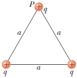 Solved Three identical positive charges q are located at the | Chegg.com