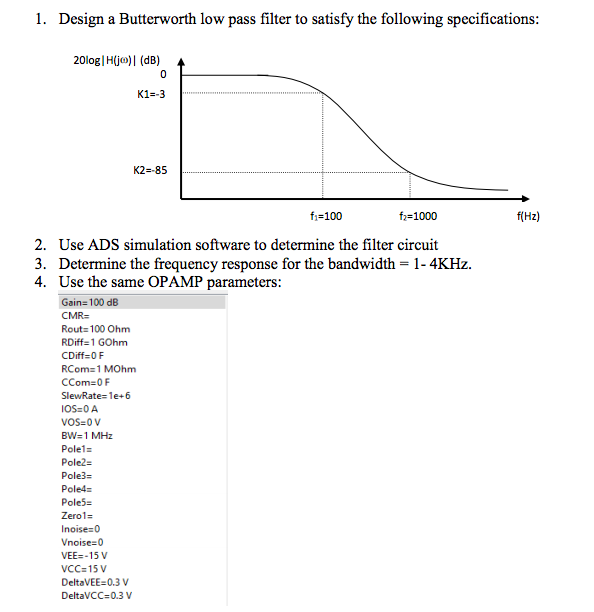 1. Design a Butterworth low pass filter to satisfy | Chegg.com