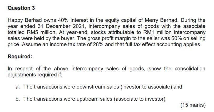 Solved Happy Berhad Owns 40% Interest In The Equity Capital | Chegg.com