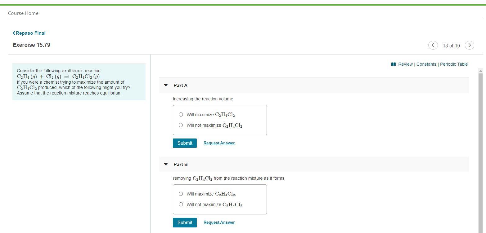 Solved Consider the following exothermic Chegg