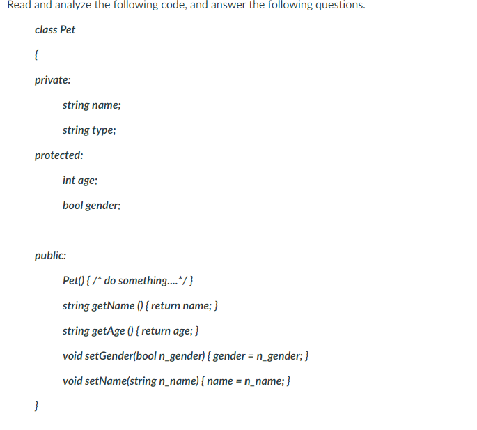 Solved Read and analyze the following code, and answer the | Chegg.com