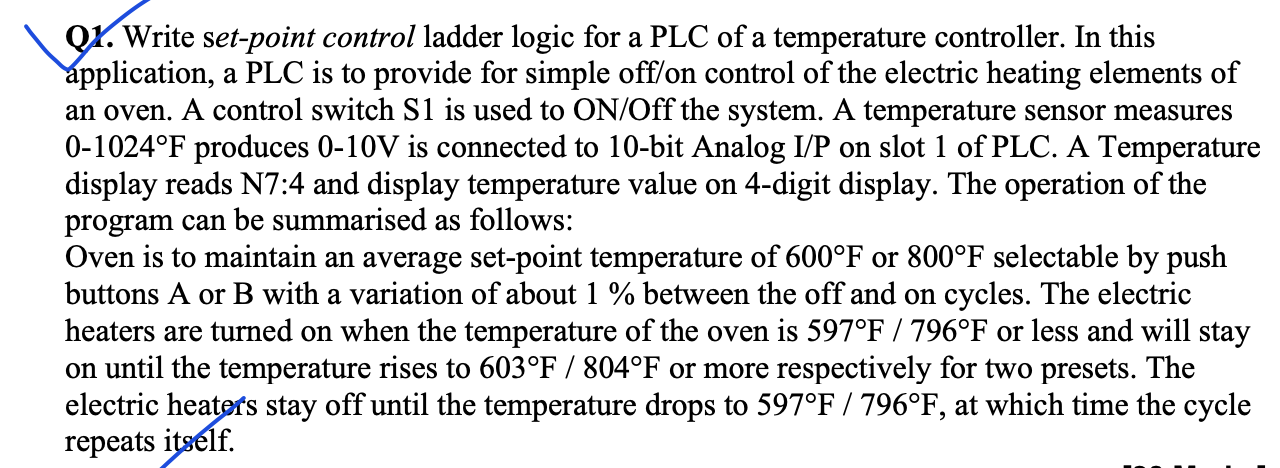 Solved Q1. ﻿Write set-point control ladder logic for a | Chegg.com