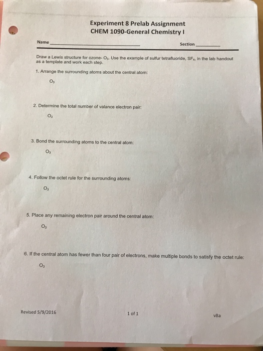 Solved Experiment 8 Prelab Assignment Chem 1090 General Chegg