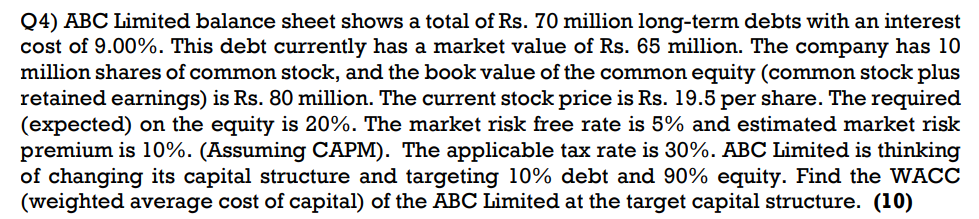 Solved Q4) ﻿ABC Limited Balance Sheet Shows A Total Of | Chegg.com