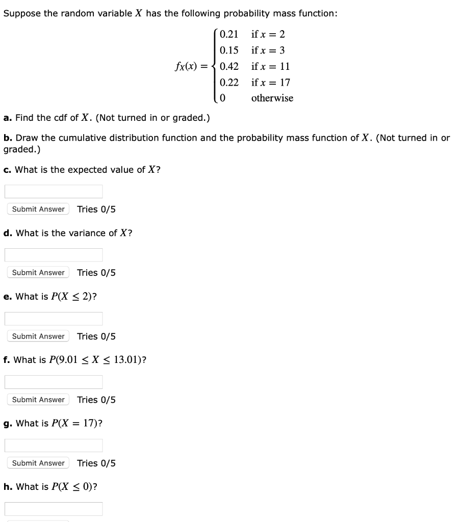 Solved Suppose the random variable X has the following | Chegg.com