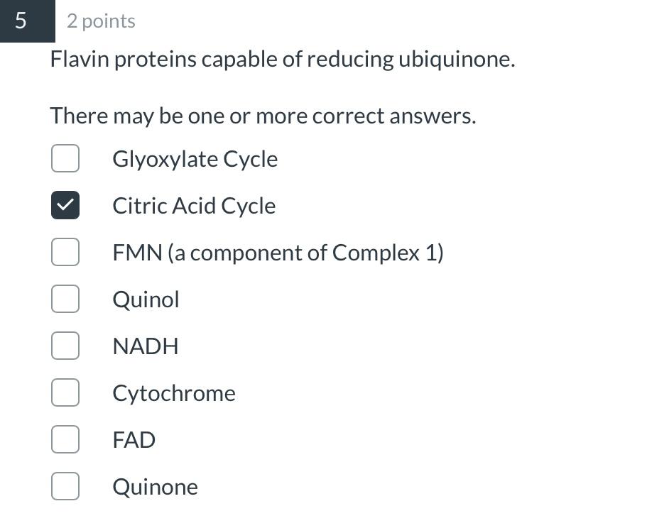 Solved 1 2 Points Synonym For The Reduced Form Of CoQ Chegg