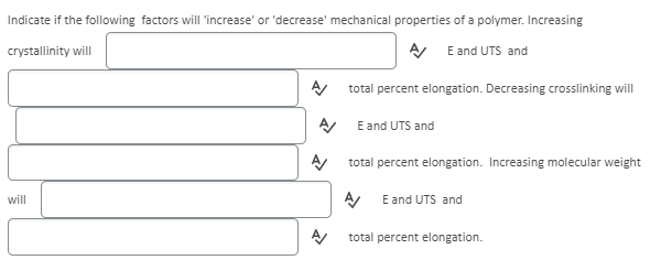Solved Indicate if the following factors will increase' or | Chegg.com